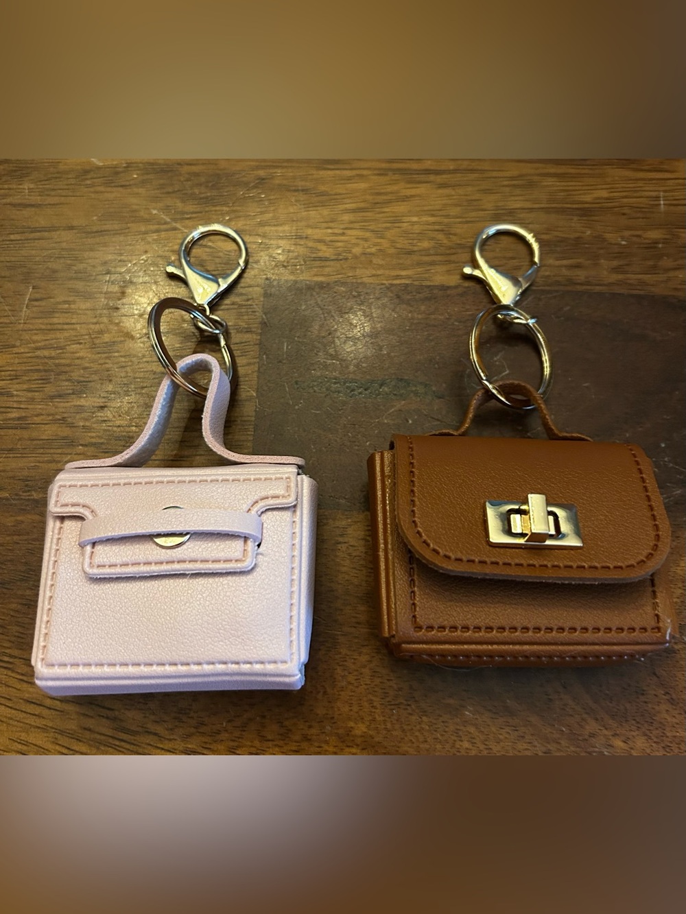 Fashion Jewelry Dusty Pink & Light Brown Mini Bag Keychain Charm Set of Two NWOT